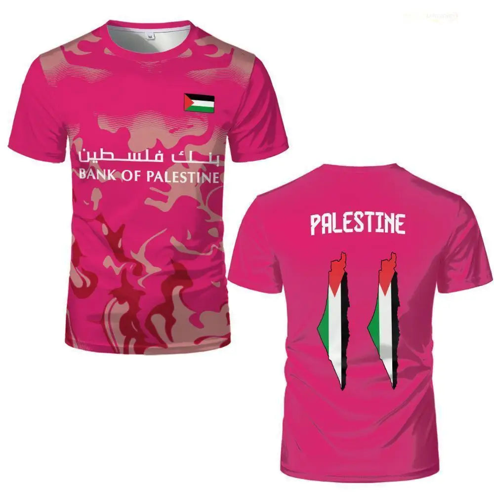 Palestine Flag Print T-shirt Breathable Training Soccer Jerseys For Men And Women Street-style Short-sleeved Crew Neck Tees