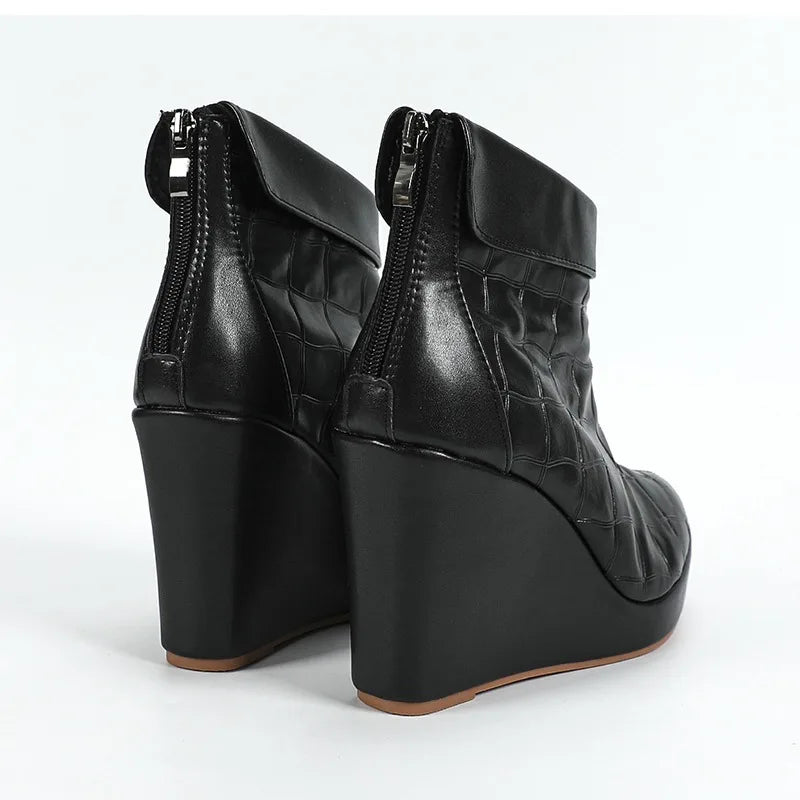 2025 Autumn Early Winter Shoes Women High Heels Boots Pointed toe Fashion Ladies Wedges Shoes 10cm Black White Plus Size 42 D657