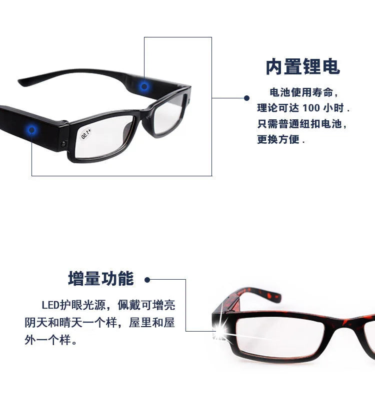 Reading Glasses  LED Presbyopic Glasses  Reading Newspaper Lighting Magnifying Glasses  Elderly Presbyopic Glasses +1.0 To +4.0