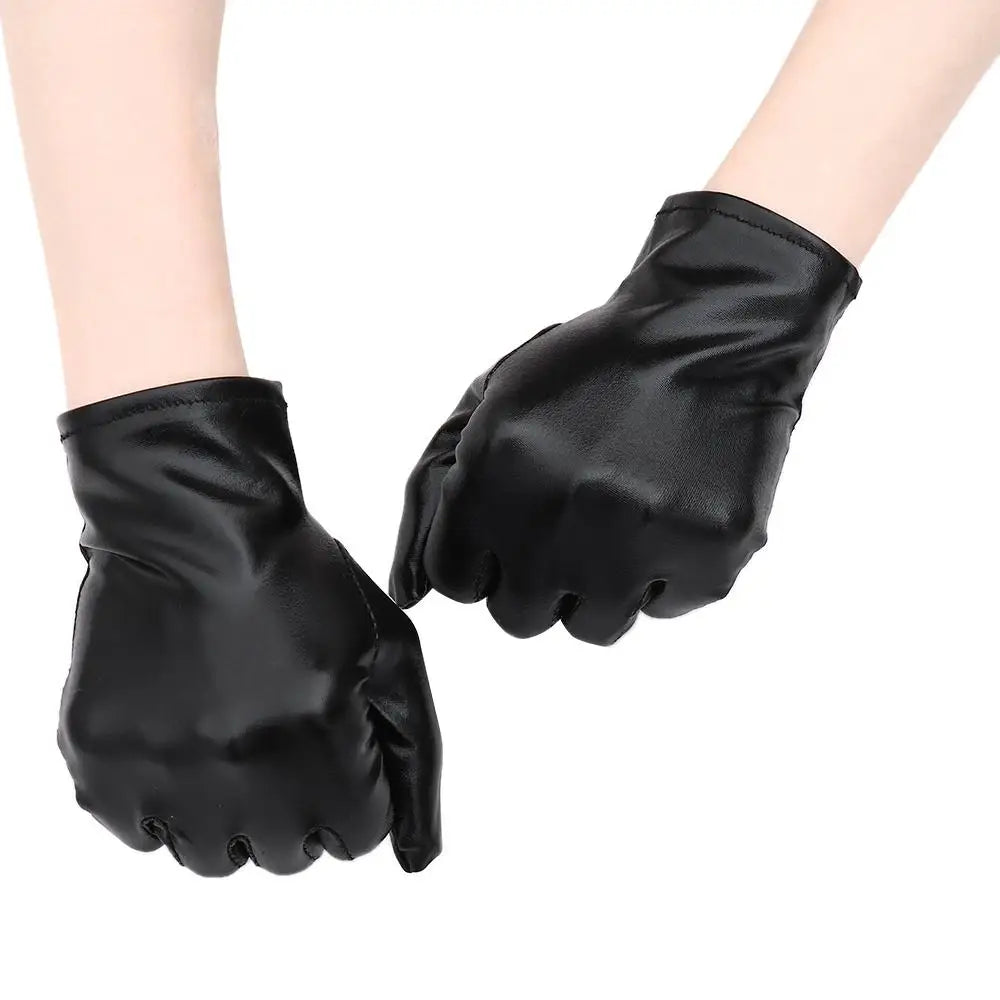 Men Women Hip-Hop Dance PU Mittens Black Gloves Halloween Leather Gloves Dress Up