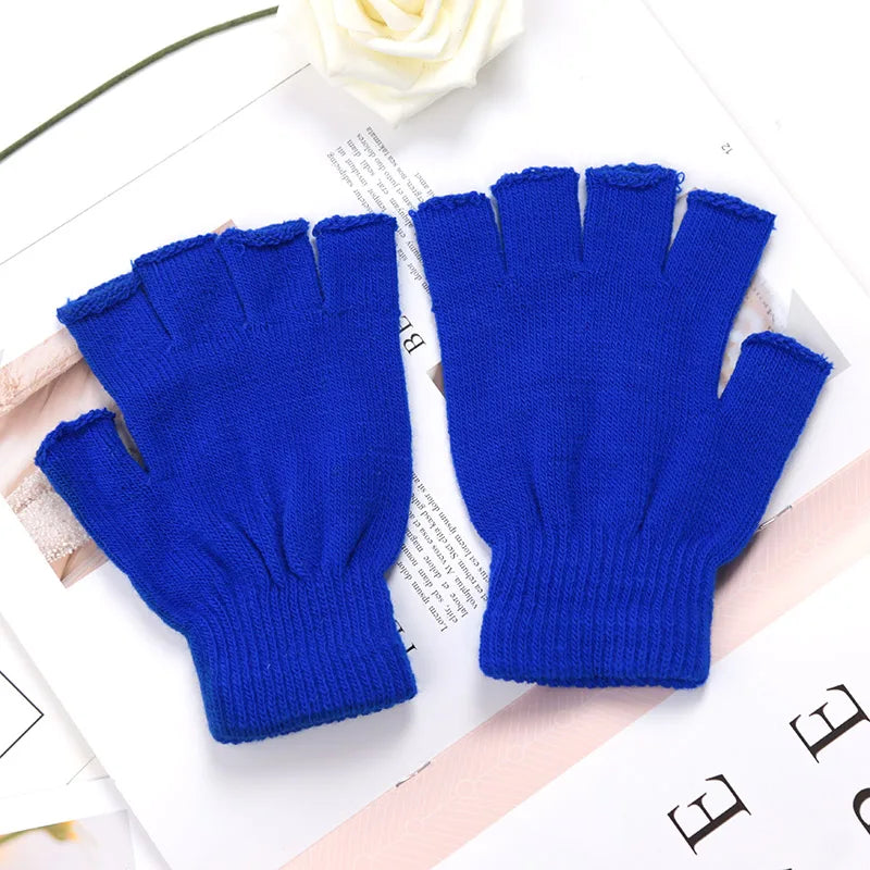 Unisex Black Half Finger Fingerless Gloves Wool Knit Cotton Winter Warm Work Mittens for Women And Men