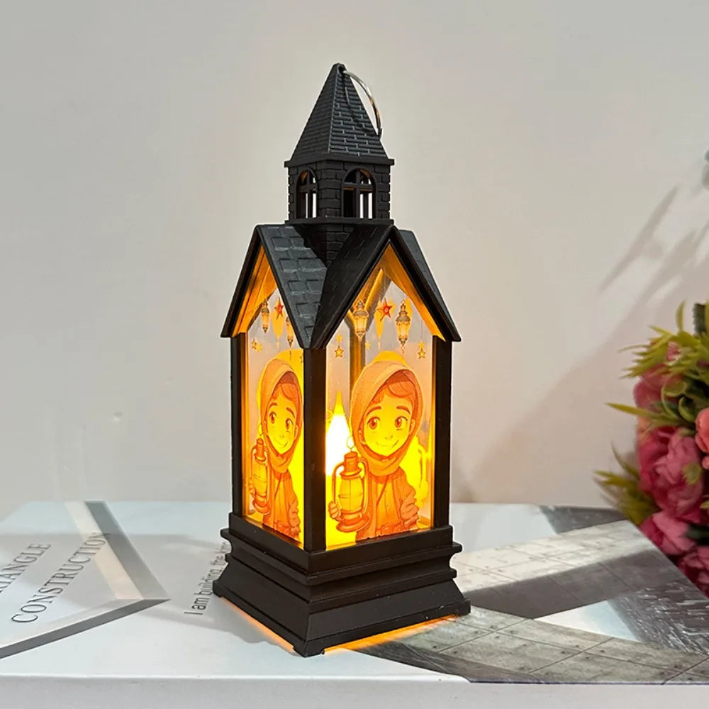 Moon Castle Eid Mubarak Candle Lamp Plastic Elegant Ramadan Wind Lantern Festival LED Portable Lamp Holiday Party Supplies