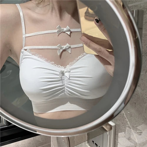 Camis Women Summer Tube Tops for Woman White Bustier Top Bow Cute Spaghetti Strap Korean Fashion Chic All-match Lingerie Simple