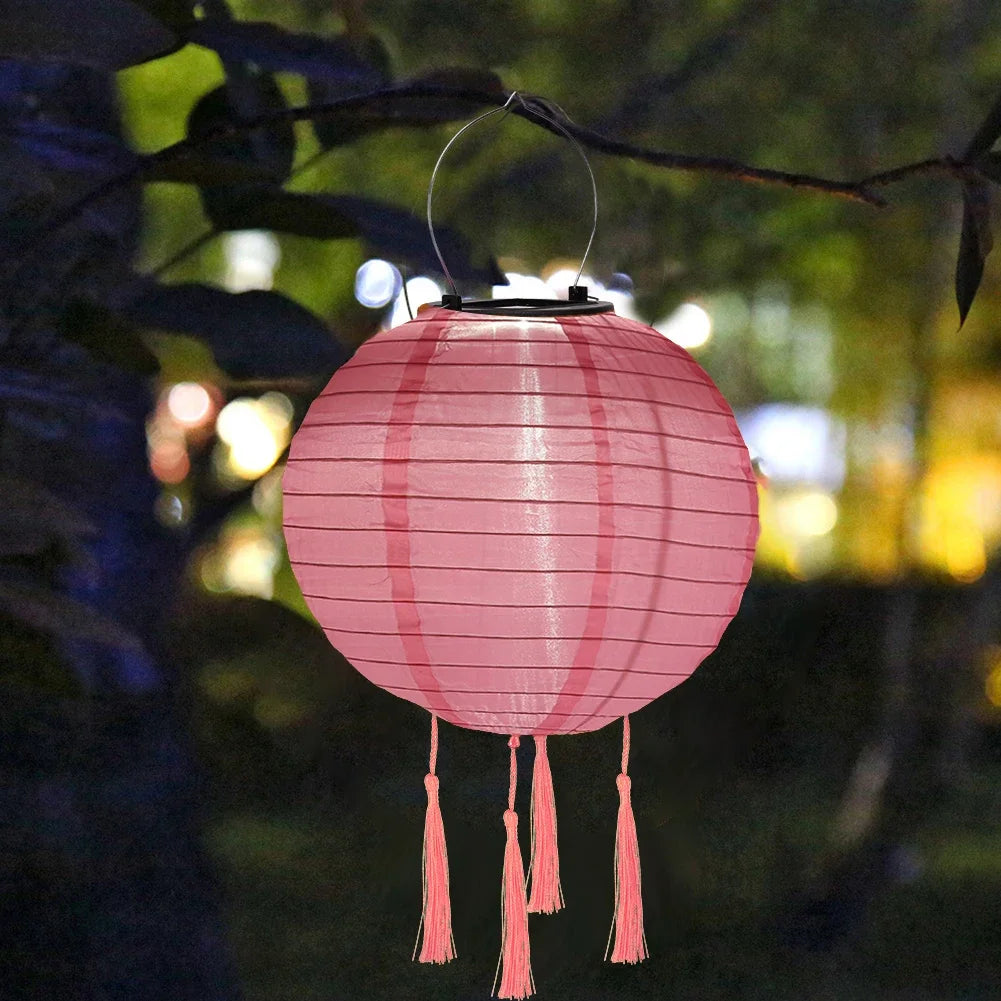 Solar Lantern Lamps Outdoor Waterproof Nylon Hanging Lantern Chinese Traditional Ornament for Restaurant Home Festival Decor