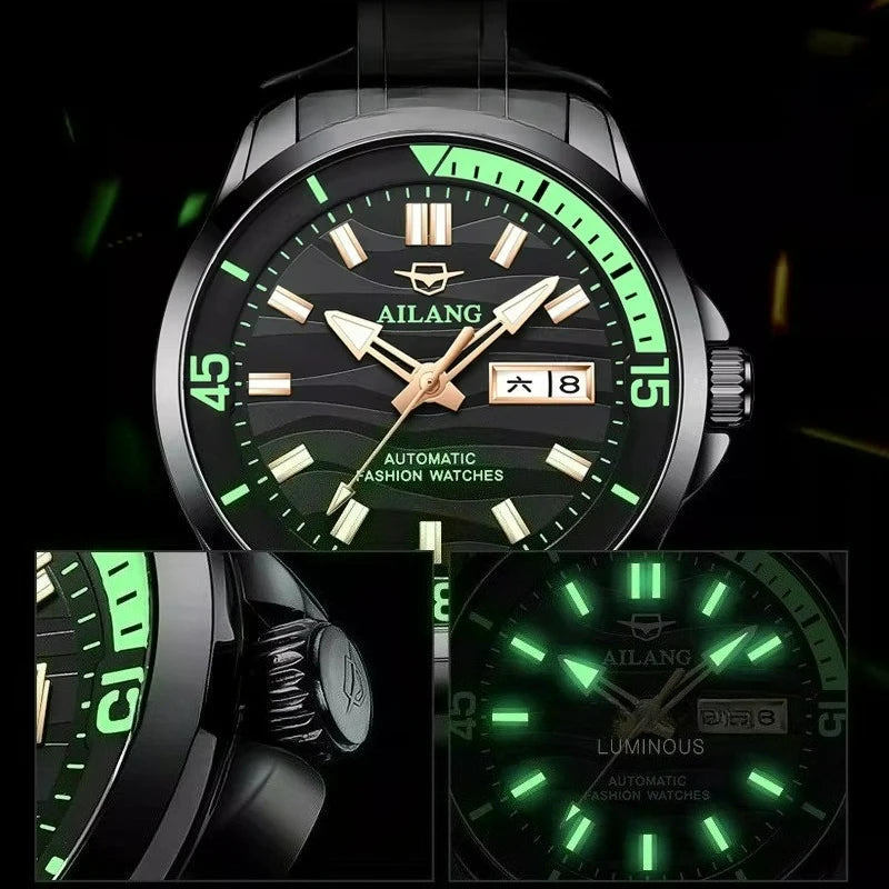 AILANG Men's Automatic Mechanical Watch Luxury Sports Waterproof Multi-Functional Wristwatch with Calendar Fashionable Brand