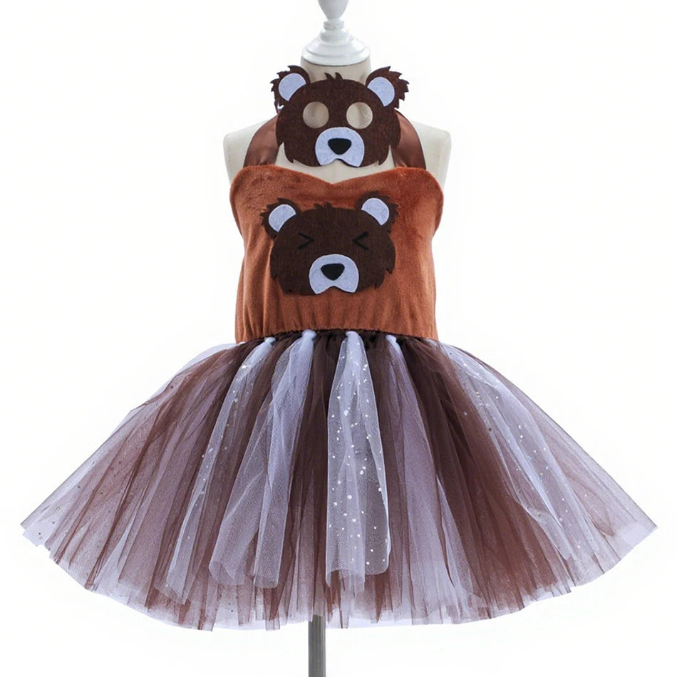 Girl Cartoon Raccoon Sloth Koala Piggy Rabbit Tutu Sling Dress Children Cosplay Festival Performance Dance Costume Headband Sets