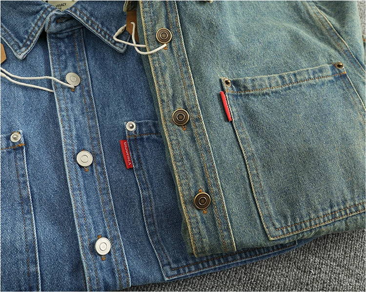 Spring Autumn New American Retro Long-Sleeve Lapel Solid Color Denim Shirt Men's Fashion 100% Cotton Washed Old Casual Blouses