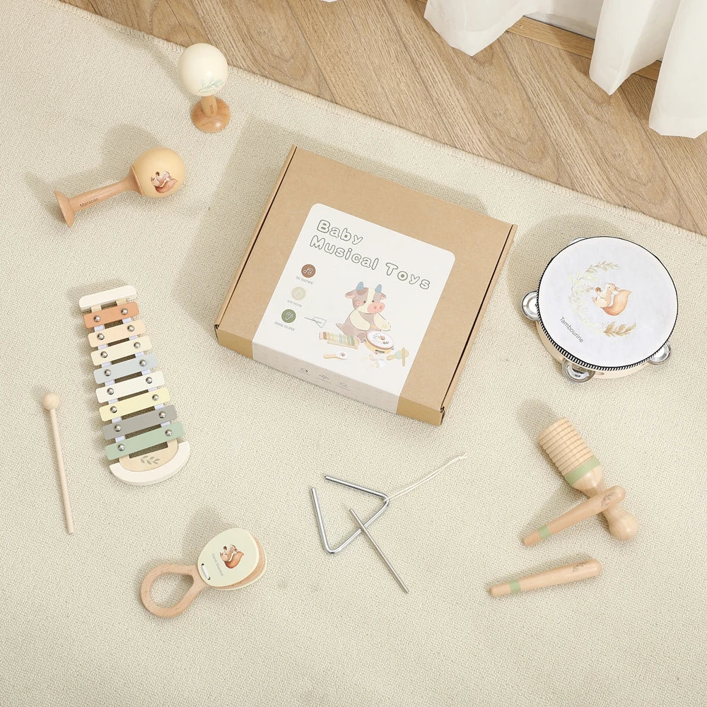 Montessori Musical Instruments for Children Wooden Baby Toys Child Musical Instrument Toddler Toys Squirrel Instrument Sets Gift