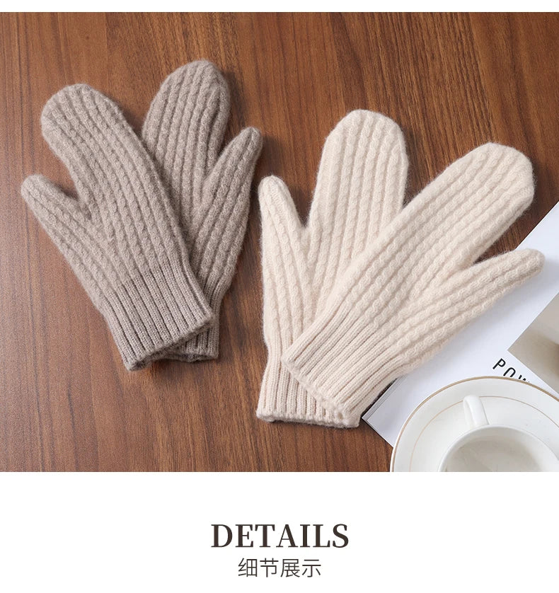 100 Wool Thick Density Knitted Mittens Women Outdoor Winter Thermal Men Cable Mitts Work Drive Mittens Unisex Gloves Arm Warmers