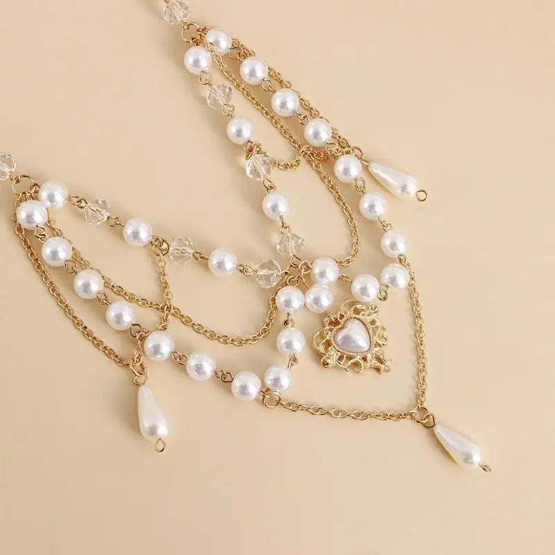 31BB Tassel Necklace Elegant Layered Necklace Pearl Beaded Necklace Clavicle Chain