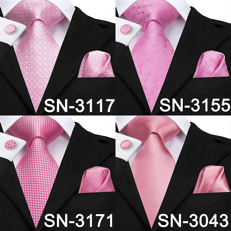Hi-Tie Silk Men Tie Peach Pink Floral Wedding Necktie for Men Luxury Necktie Handkerchief Cufflink Fashion Design Business