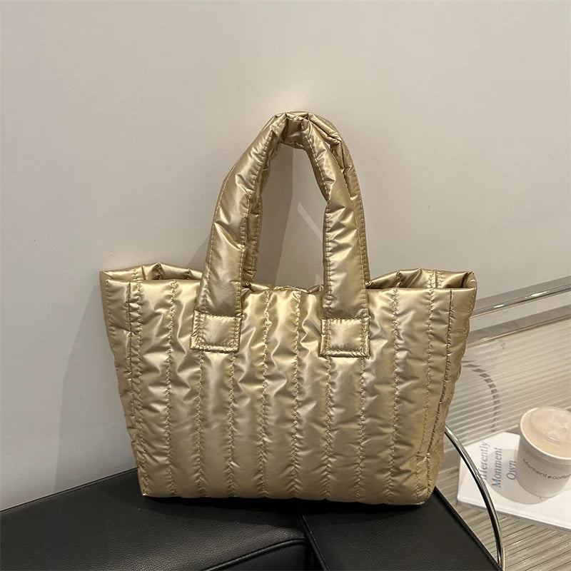 Ladies Tote Bags Large Capacity Cotton Padded Bag Solid Color Casual Fashion Nylon Elegant for Handbag