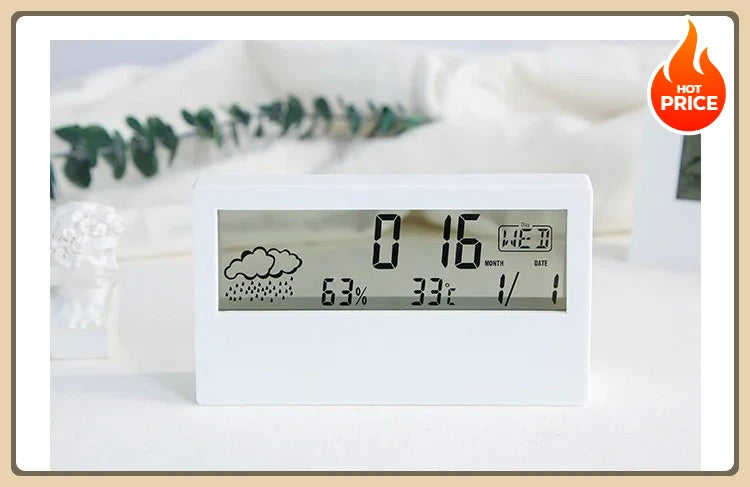 LED Thermometer Thermo-Hygrometer Multifunction Electronic Temperature Humidity Meter Weather Station for Home With Alarm Clock