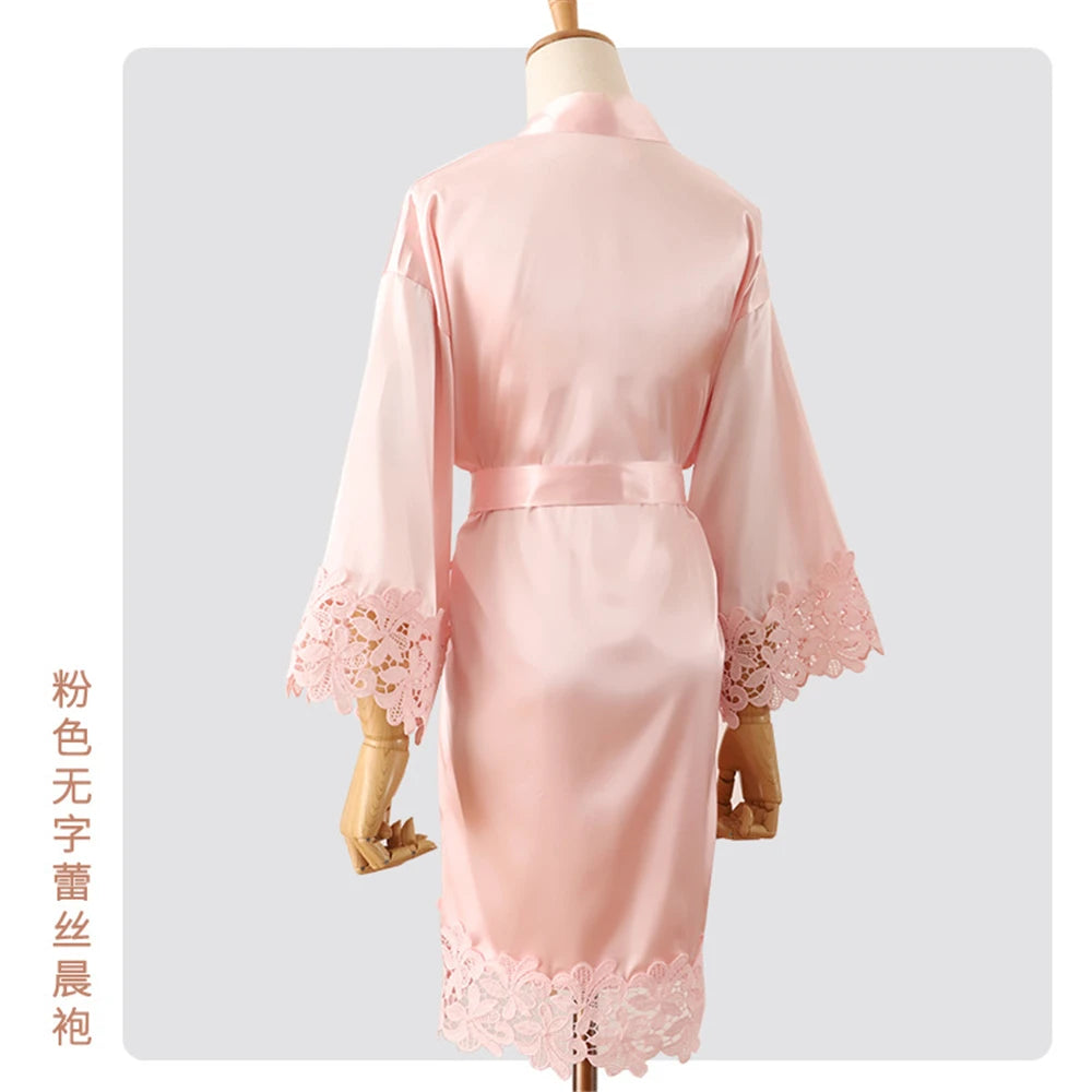 Wedding Embroidery Bride Bridesmaid Kimono Dresses Lace Gown Sexy Women Robes Home Gown Bathrobe Short Night Shirts Sleepwear1PC