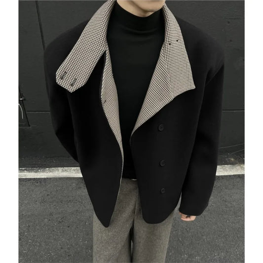 Winter woolen jacket men Caot Warm windproof 2025 New Style Fashionally Slim-Fitting Short Jacket Coat Individuality stand-up