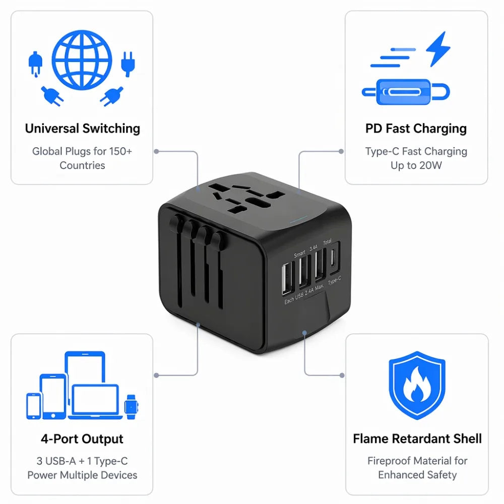 Travel Bag Electronic Gift Bag Adapter Plug Type C Travel Adapter Universal AC Socket Hot 3 Port USB Adapter all in one