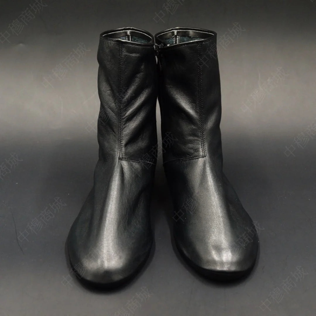 Men's Women's Unisex Real Halal Sheep Skin Leather Black Floor Socks Khuffs Hajj Umrah with Fleece Lined