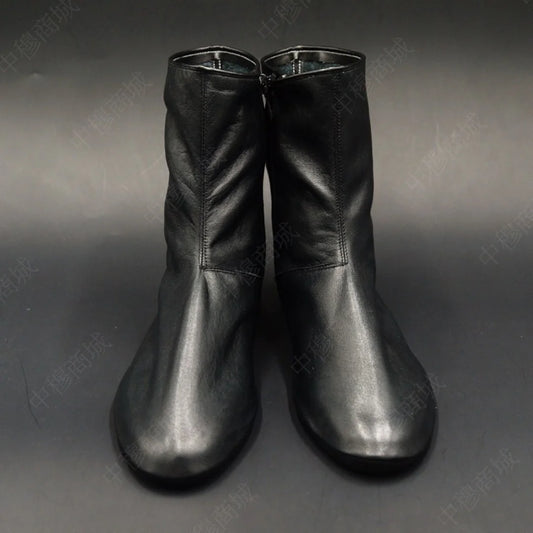 Men's Women's Unisex Real Halal Sheep Skin Leather Black Floor Socks Khuffs Hajj Umrah with Fleece Lined