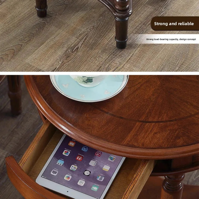 Solid Wood Sofa Side Table American Living Room round Desk European-Style Coffee Surface Casual Telephone Shelf for Entryway