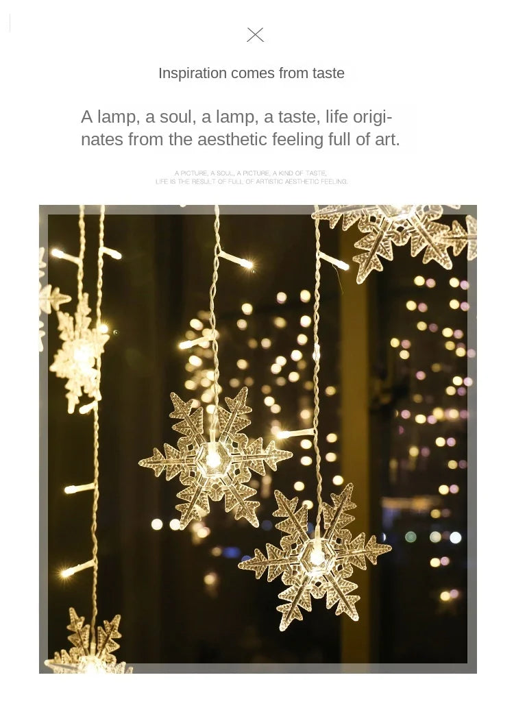 3.2M Christmas Snowflake Curtain Lights - LED Flashing Fairy String Lights, Waterproof for Holiday Party Wedding Xmas Tree Decor