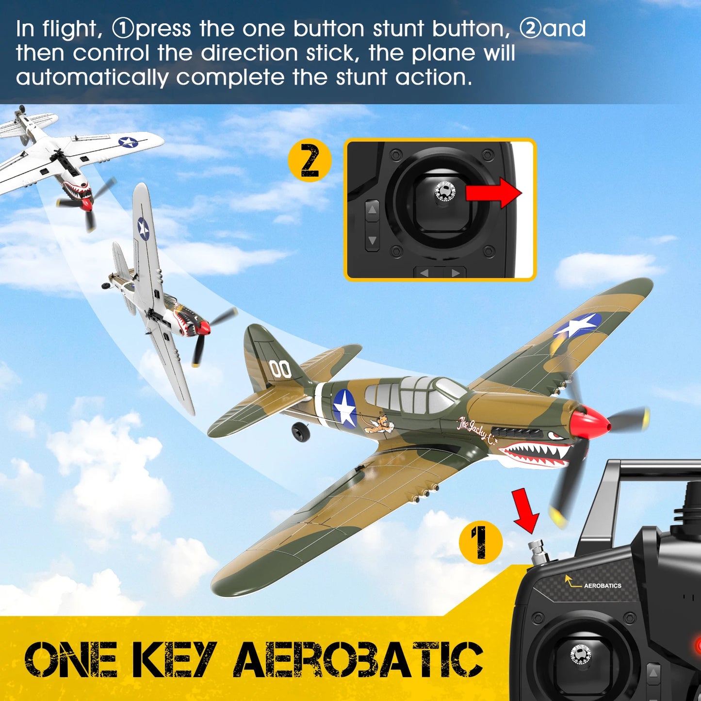 P-40 RC Aircraft P40 Fighter 400mm Wingspan 4CH 6-Axis Gyro One-Key U-Turn Aerobatic RTF RC Airplane Outdoor Toys