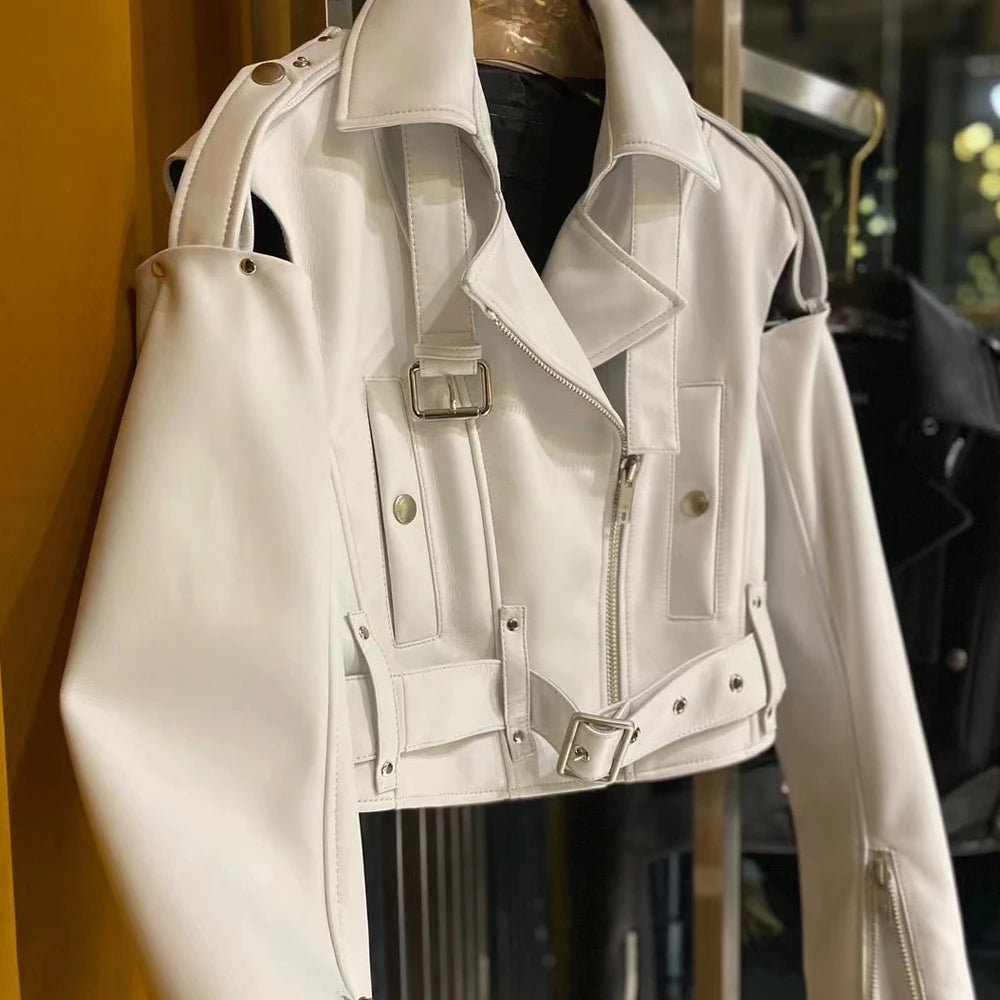 YOLOAgain Real Leather Jacket Women Cropped Jacket Spring 2025