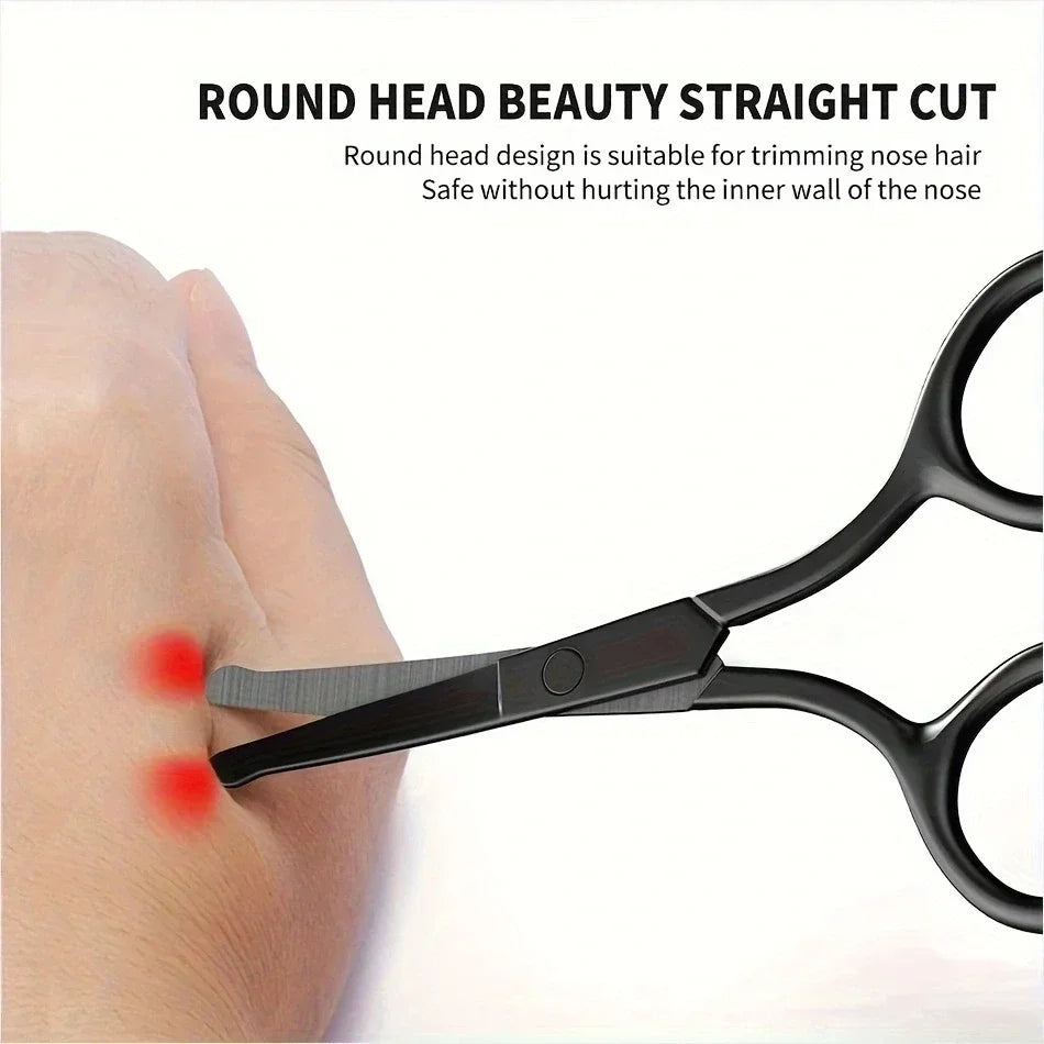 1PC Silver Mirror Light Black Round Head Safety Nose Hair Scissors Neutral Stainless Steel Scissors  eyebrow scissors