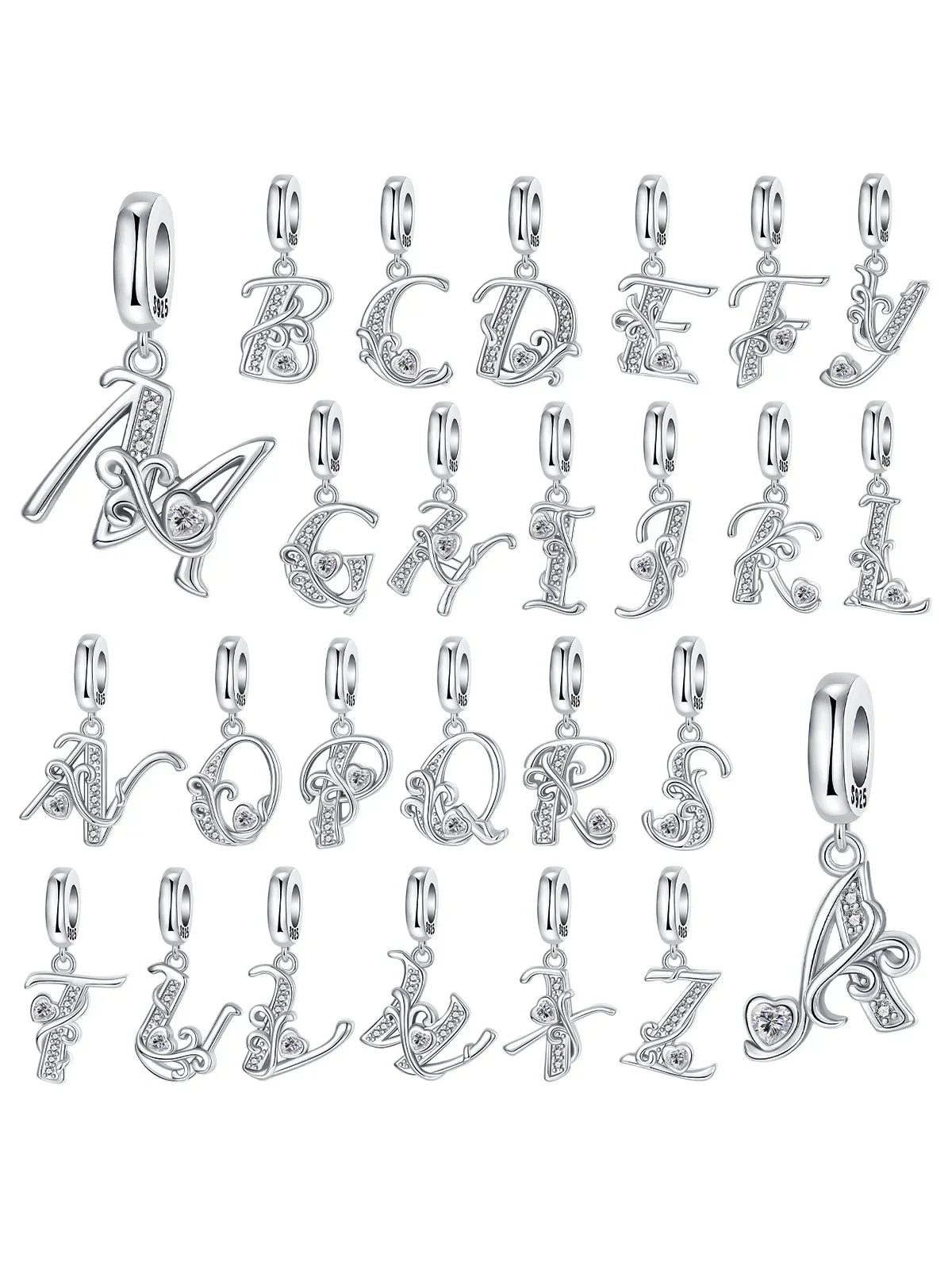 925 Sterling Silver Full series of A-Z letters pendant Charms For Original  Bracelet Charm Necklace Diy Female Jewelry