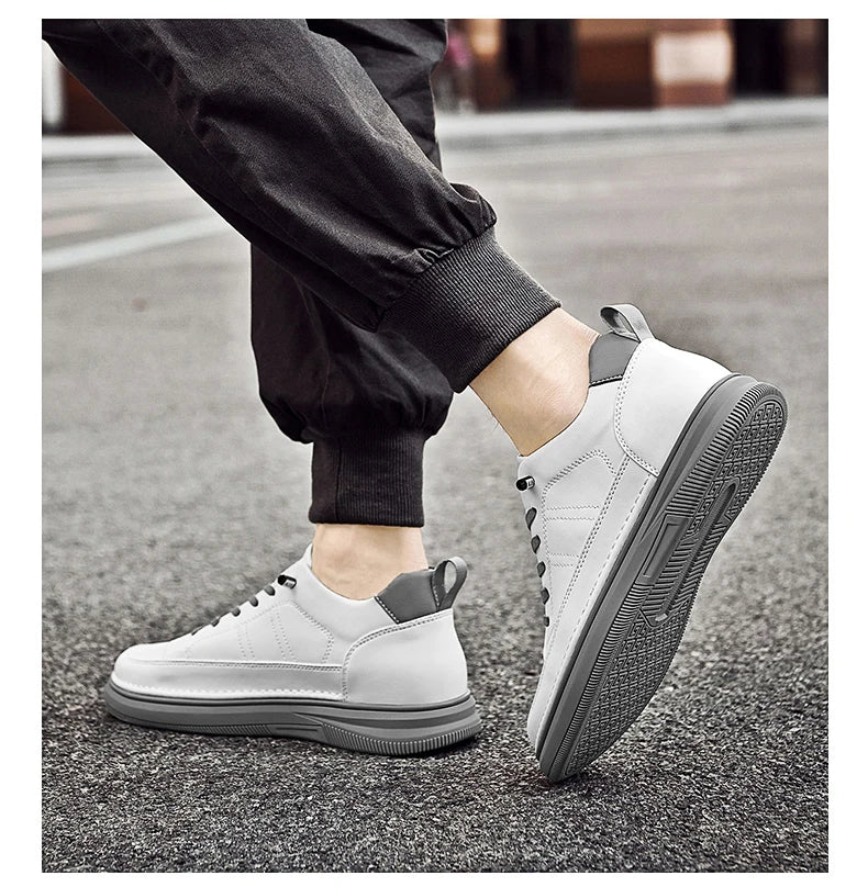 Spring Autumn Men's Inner Heightening Shoes Leather Sports Casual Shoes Invisible Height Increasing Shoes Men Sport Elevator 8CM
