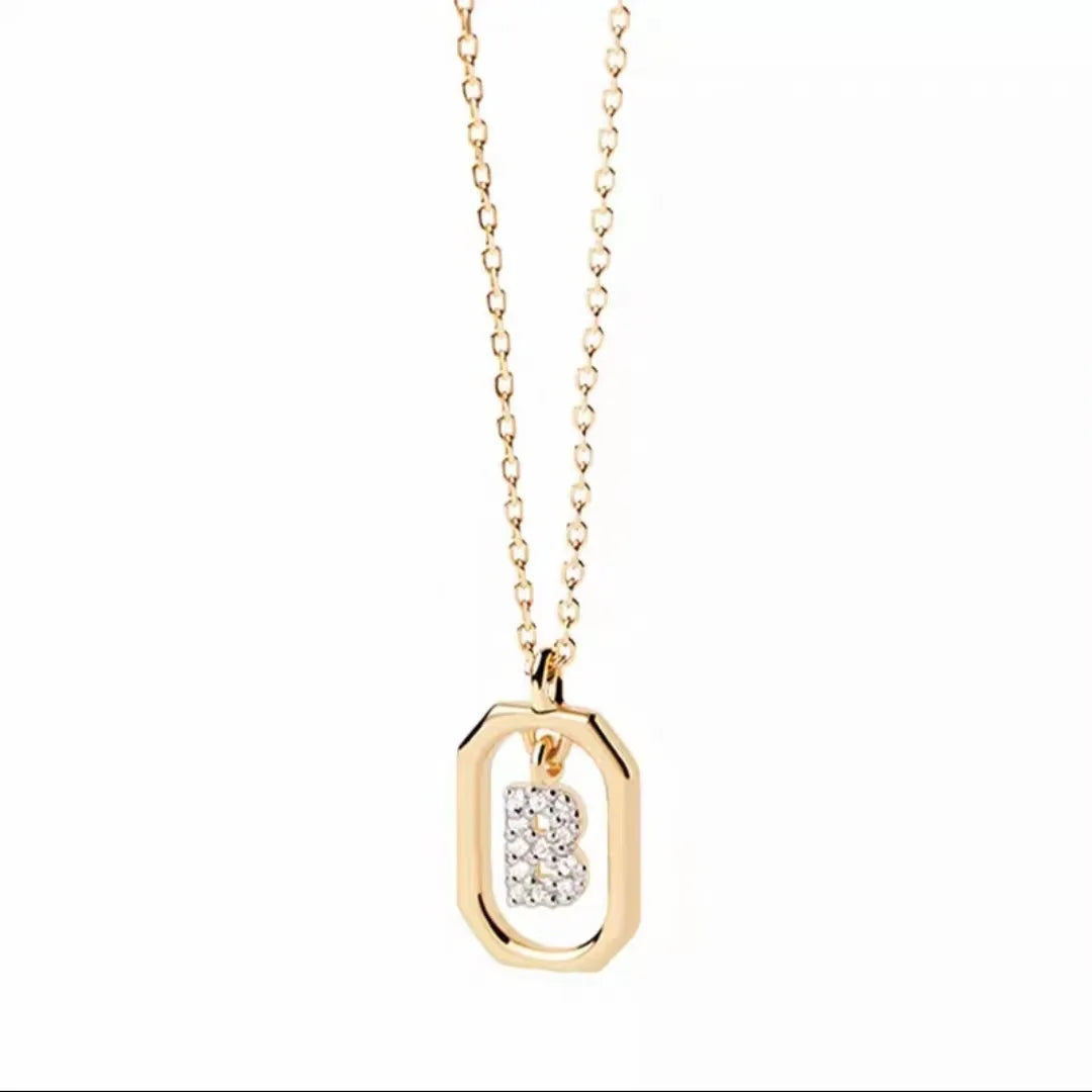 925 Sterling Silver Letter Necklace with 26 English Letter Zircon Pendant Geometric Design Personalized Necklace Luxury Jewelry