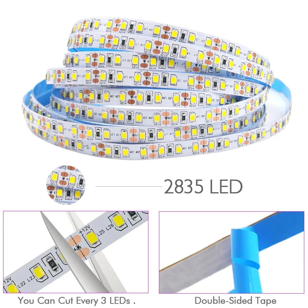 12V Led Strip Light, 8mm Wide, 120 Leds/M, Total 600 Leds, Warm White 3000K/Natural Light 4000K/Red Light/Green Light/Blue Light/Pink Light/Gold Light Tape Light, Under-Cabinet Light, 16.4 Feet (Approximately 5m) Led Strip Li