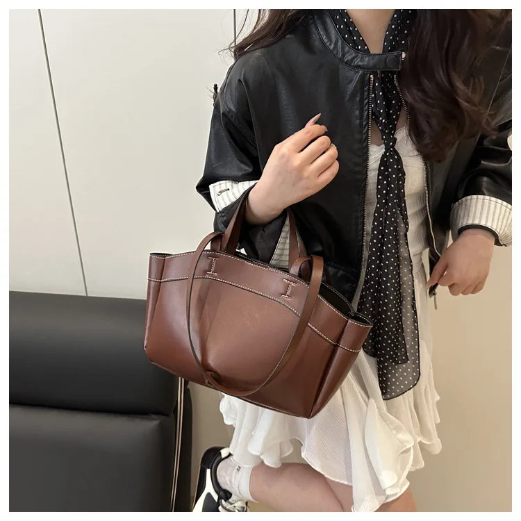 Women Tote Bag Underarm Bag Large Capacity PU Leather Shoulder Bags Vintage Solid Crossbody Bag Trendy Briefcase Bags with Purse