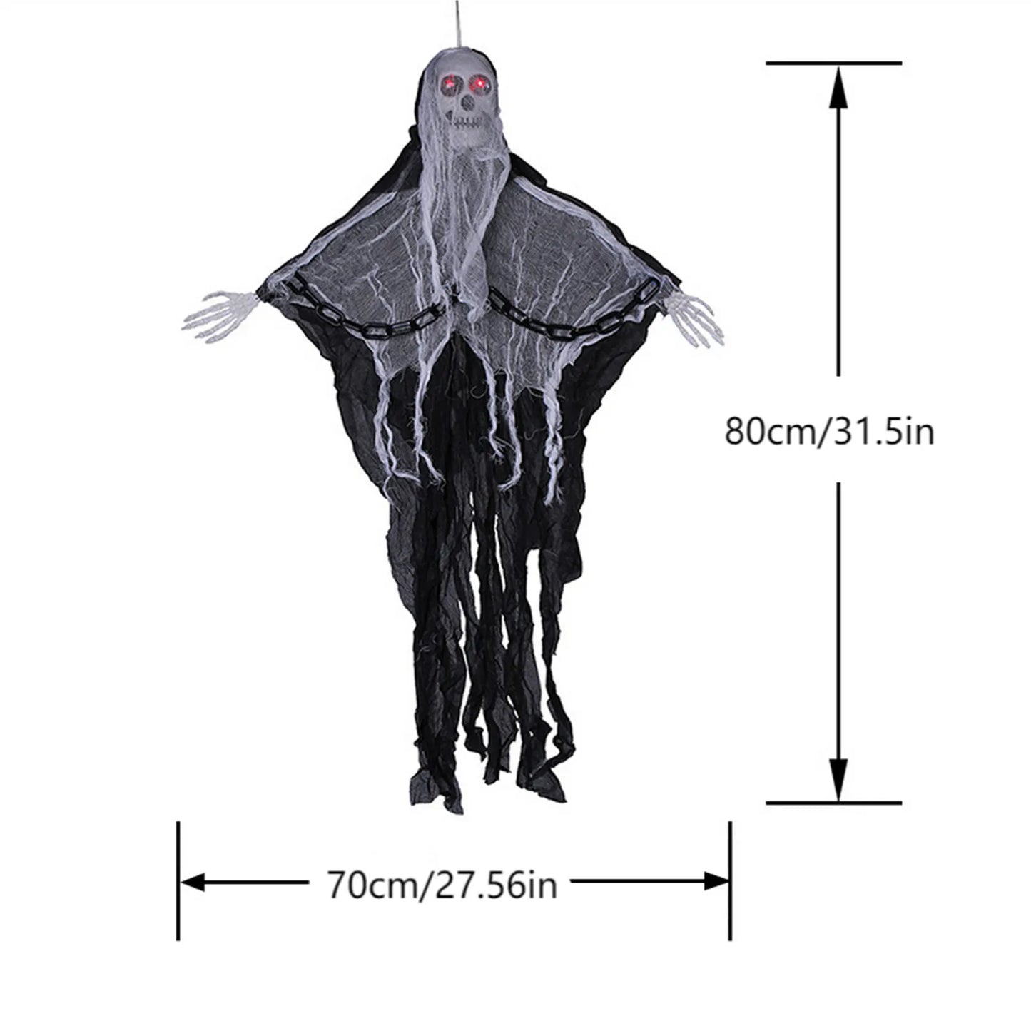 Halloween Hanging Skull Ghost Horror Decorations,Luminous Chain Skeleton With Arms,Haunted House And Festival Party Horror Props