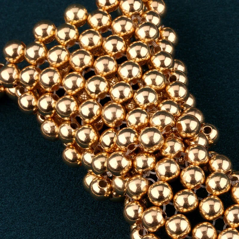Hand-Made Beaded Necklace Golden Accessory Stylish Luxury Runway Model Jewelry