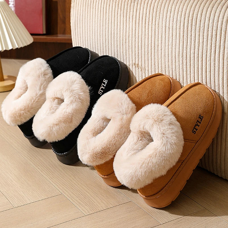 Women's Winter Slippers Non-Slip Outdoor Indoor House Shoes Plush Fleece Lined Warm Cotton Slippers For Women Platform Footwear