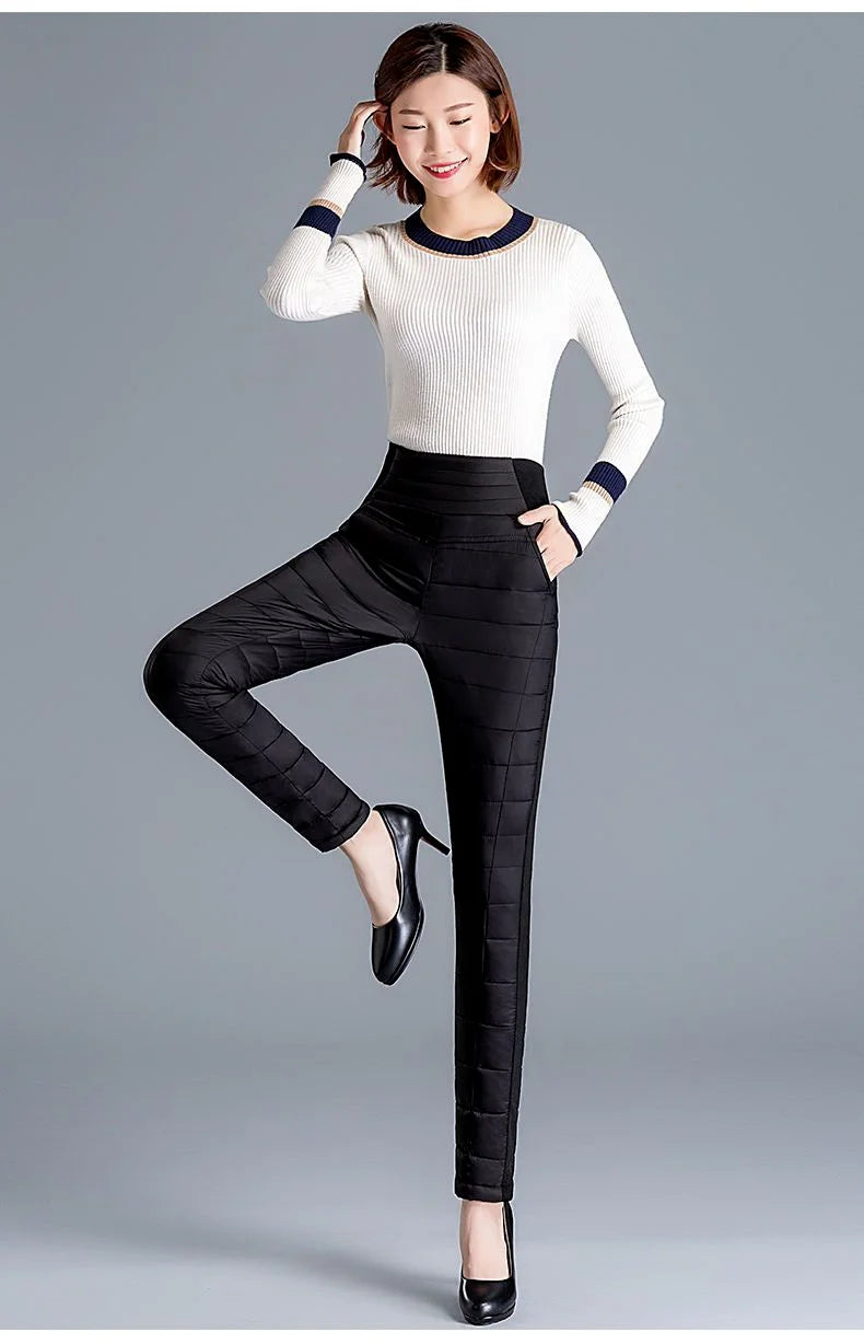 High Waist Thickened Cotton Pants Women's Elastic Slim Fit Korean Style Winter Outerwear Warm Cotton Trousers for Ladies