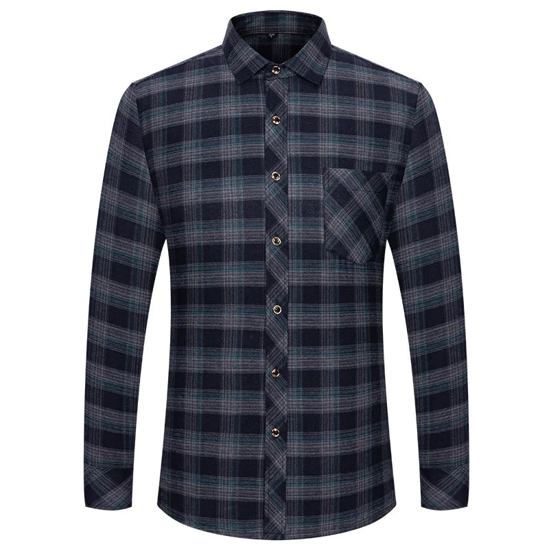 M-6XL Men's Pure Cotton Flannel Shirts Long Sleeve Single Pocket Casual Plaid Thick Soft Cozy Brushed Shirts Blouse Men Clothing