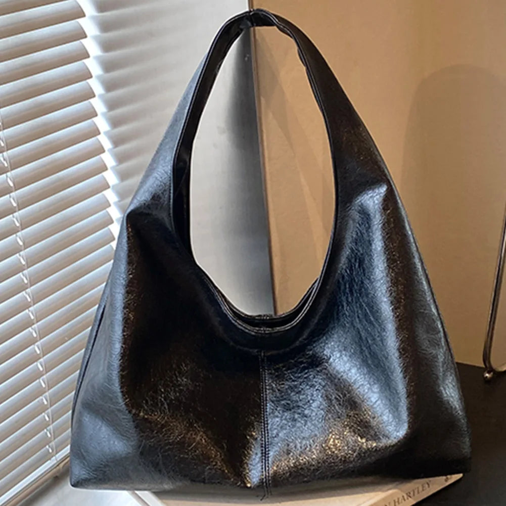 Women PU Casual Tote Handbag Large Capacity Stylish Shoulder Purse Solid Color Simple Commuting Bag Hasp Closure Chic Hobo Bag