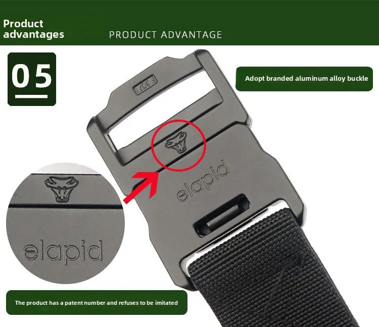 3.8cm Men's Tactical Elastic Belt Aluminum Alloy Quick Release Buckle Wear-Resistant Durable Belt for Tactical Pants Outdoor Hik