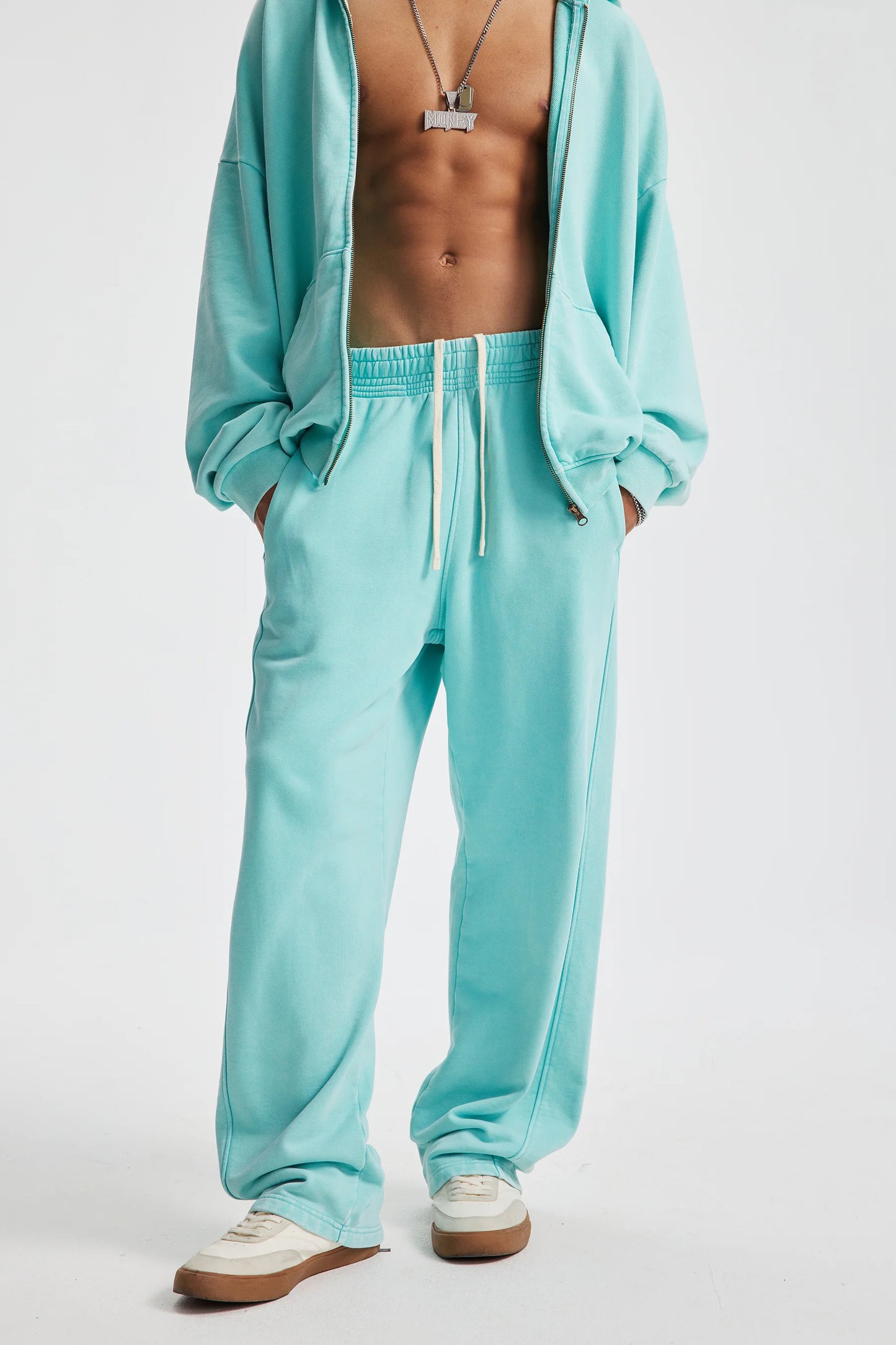 Retro Wax Printing Acid Washed Sweat Pants Distressed Personalized 100% Cotton Mens Sweatpants Athletic Drawstring Jogger Pants