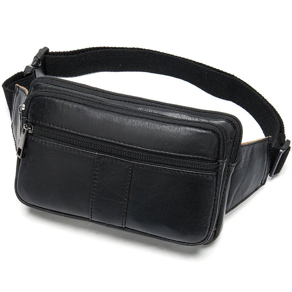 Genuine leather men's waist bag, outdoor single-shoulder crossbody bag, chest bag, men's retro genuine leather men's small bag
