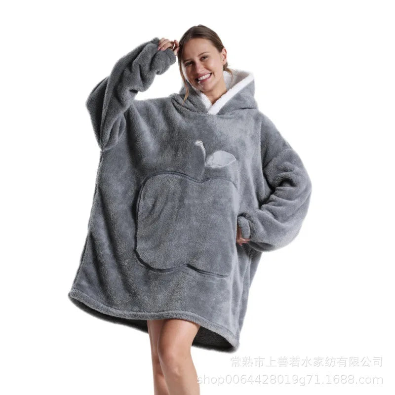 Thickened Warmth Sleepwear Sweatshirt Home Clothes round Neck Full Sleeve Loose Version Coat Style Polyester Fiber Women's Fashi