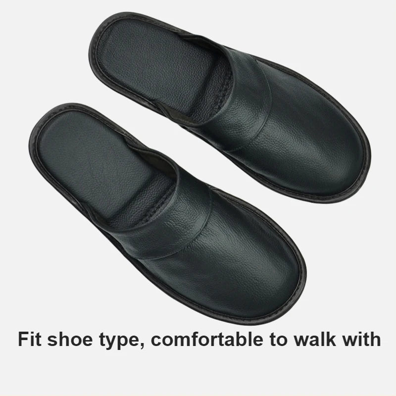 Genuine Cow Leather Slippers Homes in indoor slipper Spring Autumn summer men women elderly non-slip casual single Slides shoes