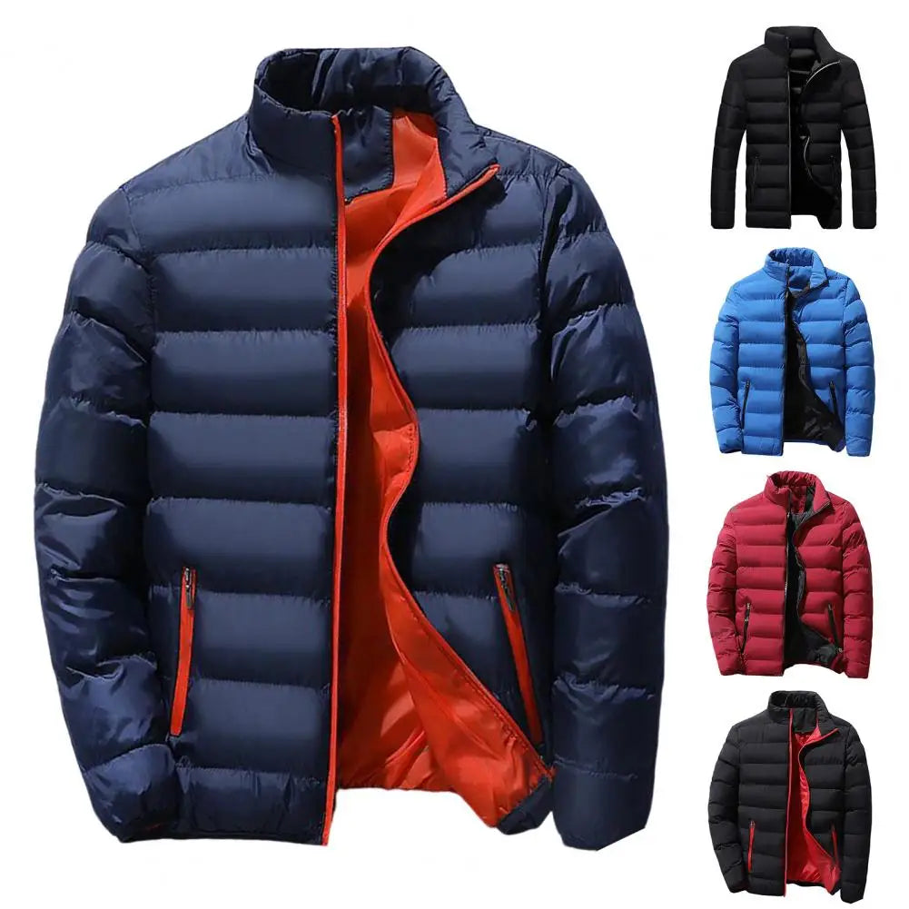 Men Parkas Autumn Winter Thickened Padded Coat Stand Collar Loose Zipper Pockets Jacket Men Overcoat Thick Warm Cotton Coat