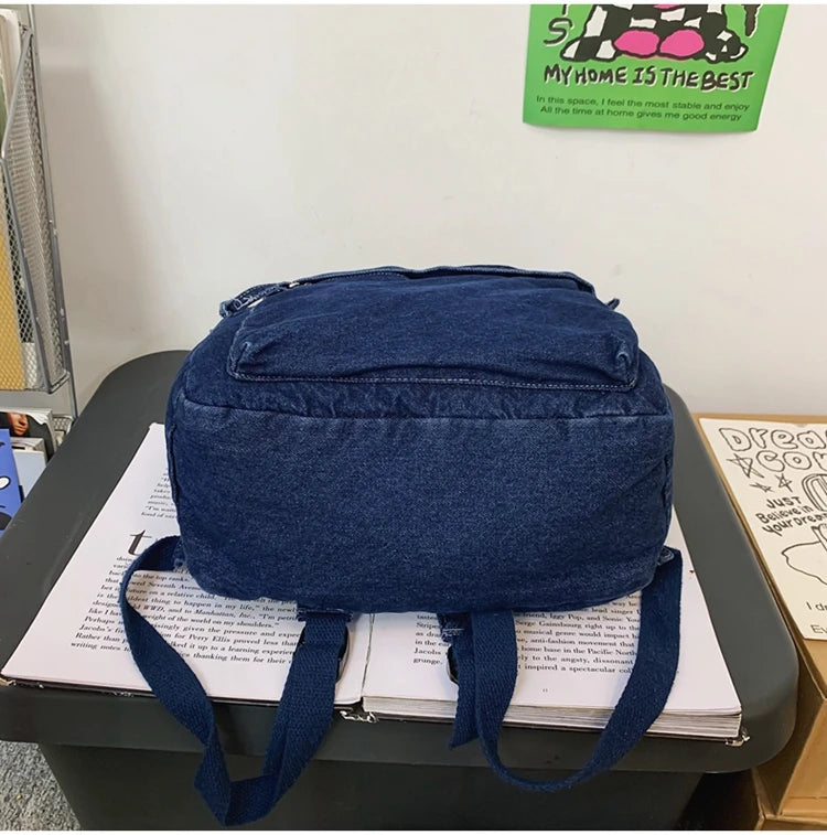 100% Cotton School Bags Solid Black Canvas Casual Backpacks Unisex Large Capacity Denim Satchels Soft Cloth Travel Packages