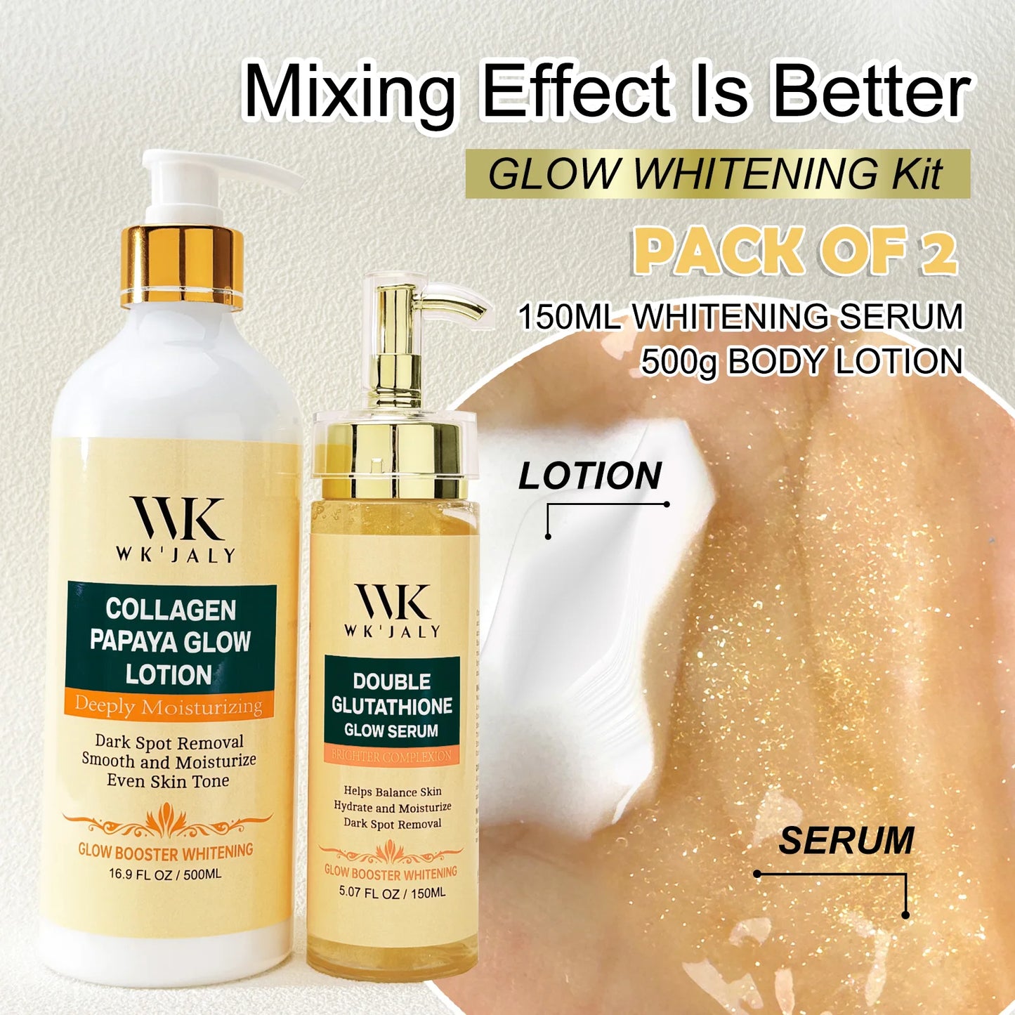 WK JALY Whitening Skin Care Set, Moisturize With Collagen, Glutathione, Natural Turmeric, Remove Acne, Dark Spot, Even Skin Tone