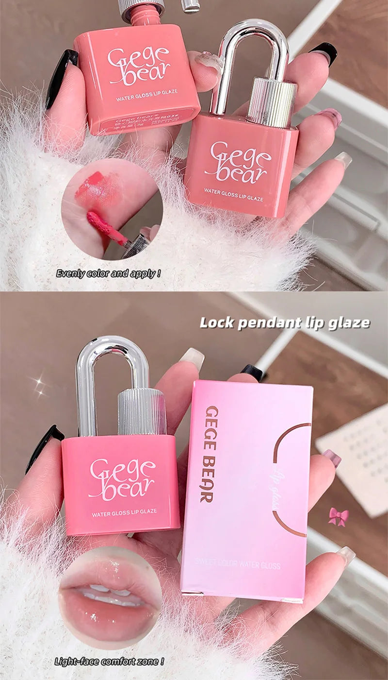 Gege Bear Lockheart Sweet Color Water-Gloss Lip Gloss-Vibrant Colors, Easy to Apply with Non-Long-Lasting Hydration
