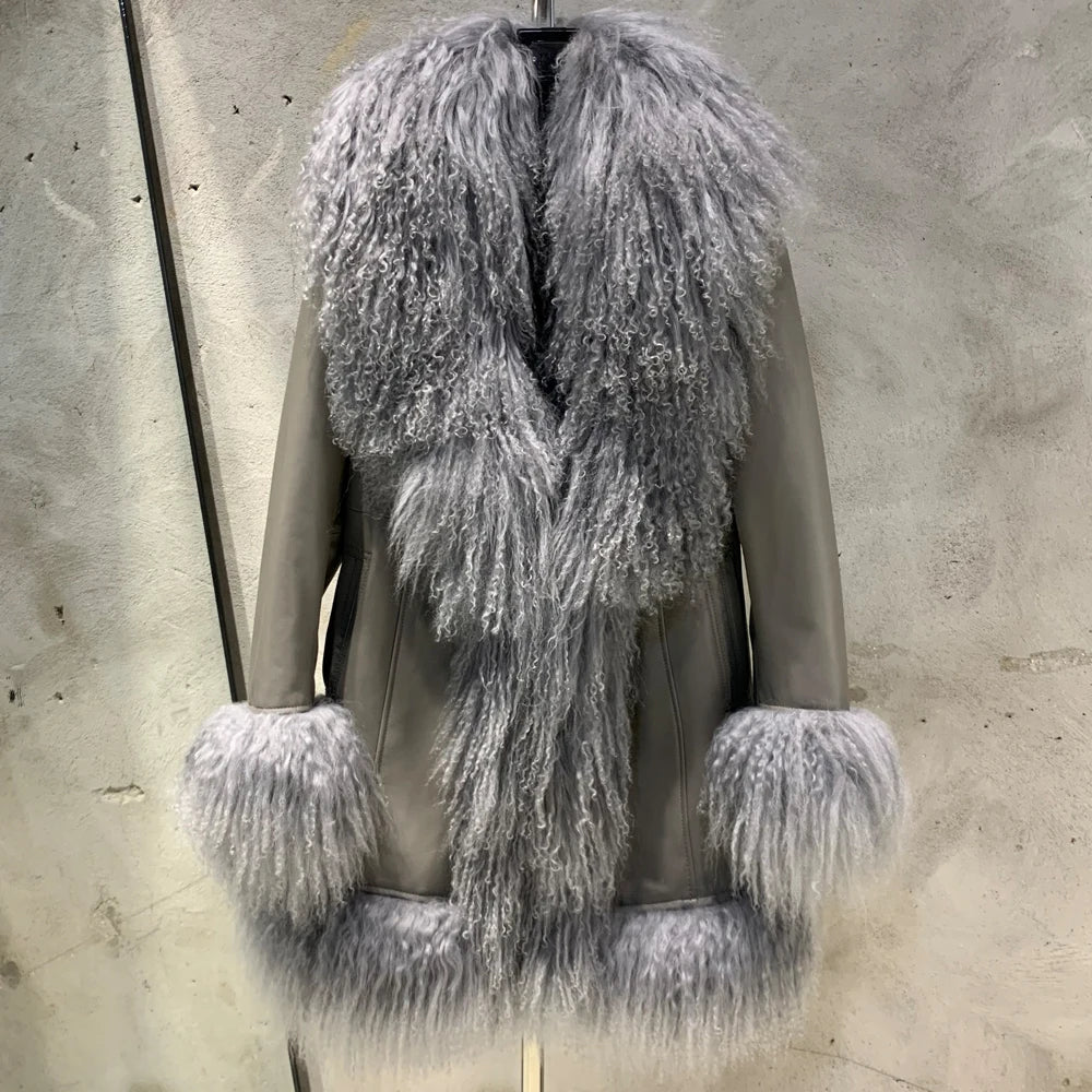 GO BALLISTIC YA Mongolia Sheep Fur Coat Women Real Leather Jacket Genuine Leather Coat