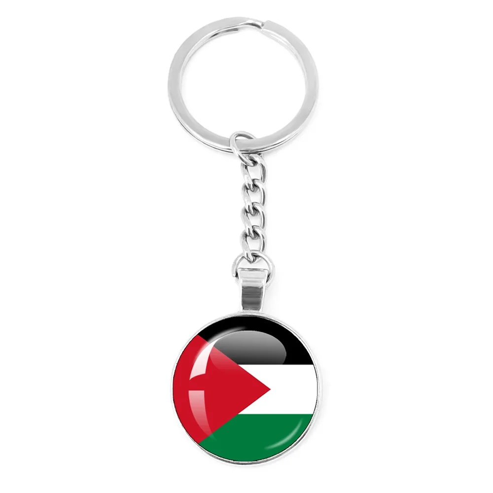 Palestine Nation Flag Emblem Personalized Art Patterns 25mm Glass Cabohcon Keychain Key Rings for Women Men Jewelry Gift
