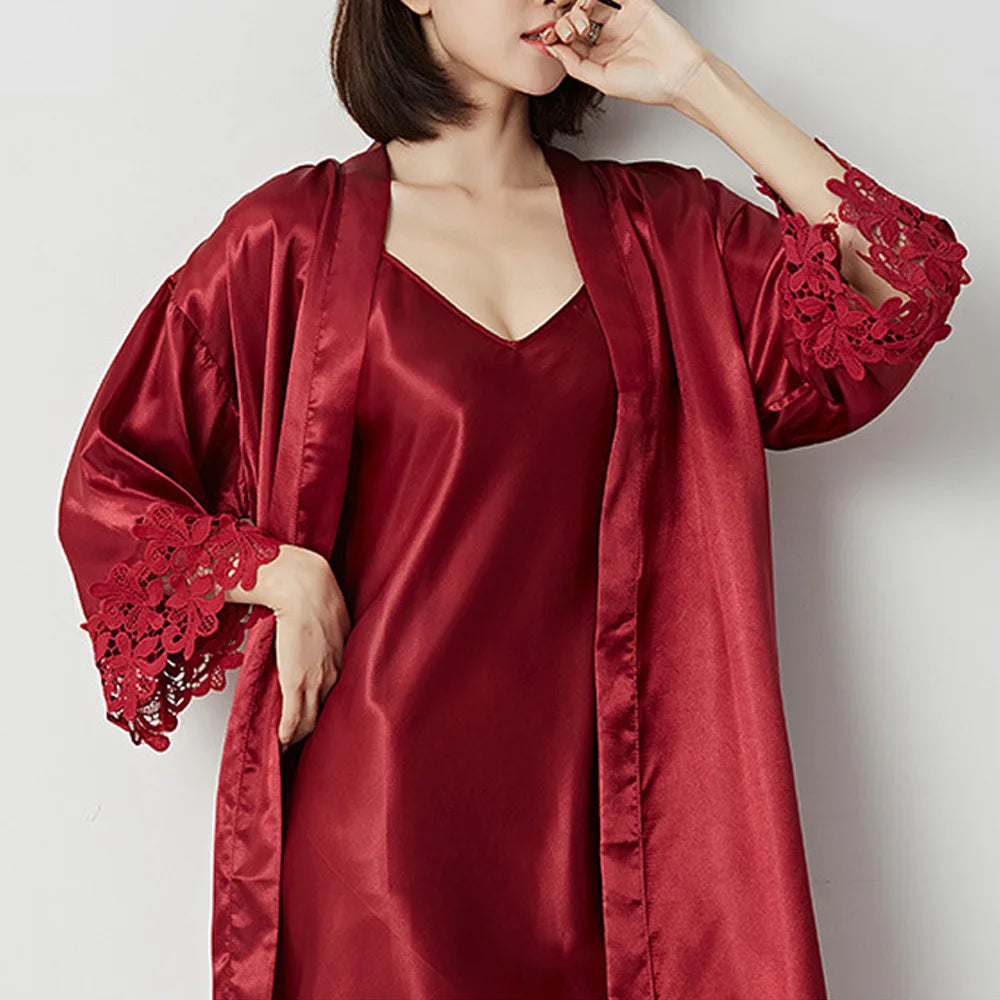 Wedding Embroidery Bride Bridesmaid Kimono Dresses Lace Gown Sexy Women Robes Home Gown Bathrobe Short Night Shirts Sleepwear1PC